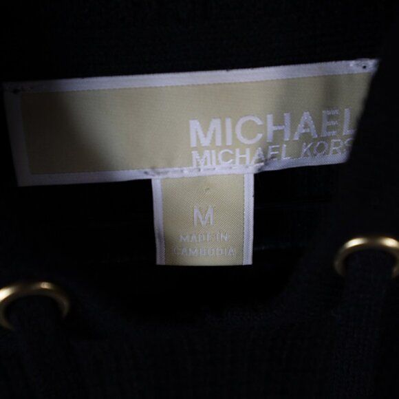 Michael Kors Waffle Knit Pullover Hoodie Sweater Black, Size Medium Lightweight - Picture 3 of 9